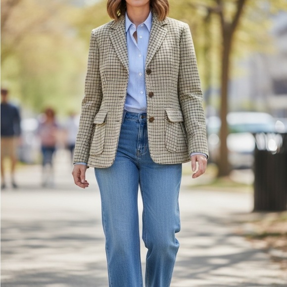 Talbots Jackets & Blazers - Talbots Classic Fit Houndstooth Blazer Jacket Size 12 Brown Green Wool Blend